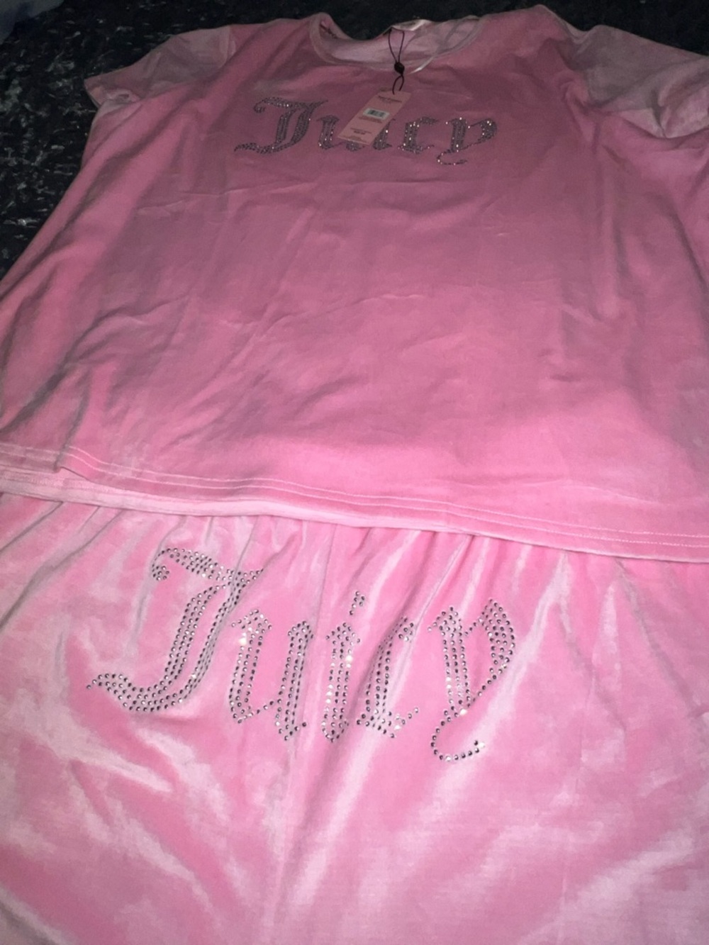 Juicy Couture Pink Velour Two-Piece Pajama Set with Rhinestone 'Juicy' Logo - Picture 2 of 4